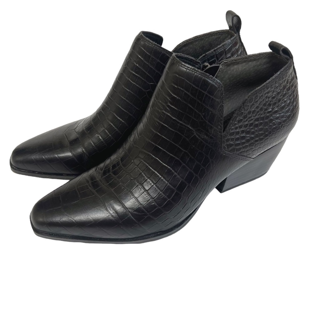 Franco Sarto Dingo 2 Ankle Booties Black Side Zip Reptile Leather Womens 7